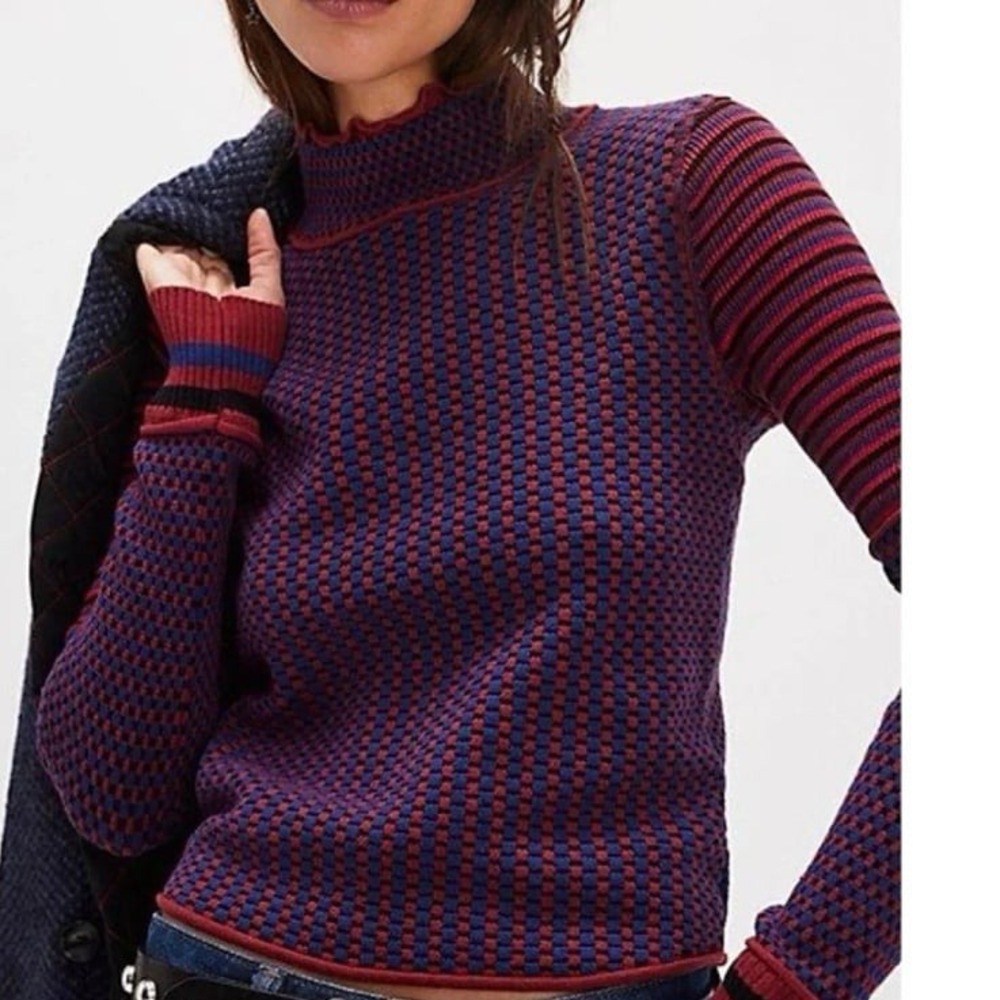 Free People Purple Gamer Cuff Cotton Blend Sweater Top S Small